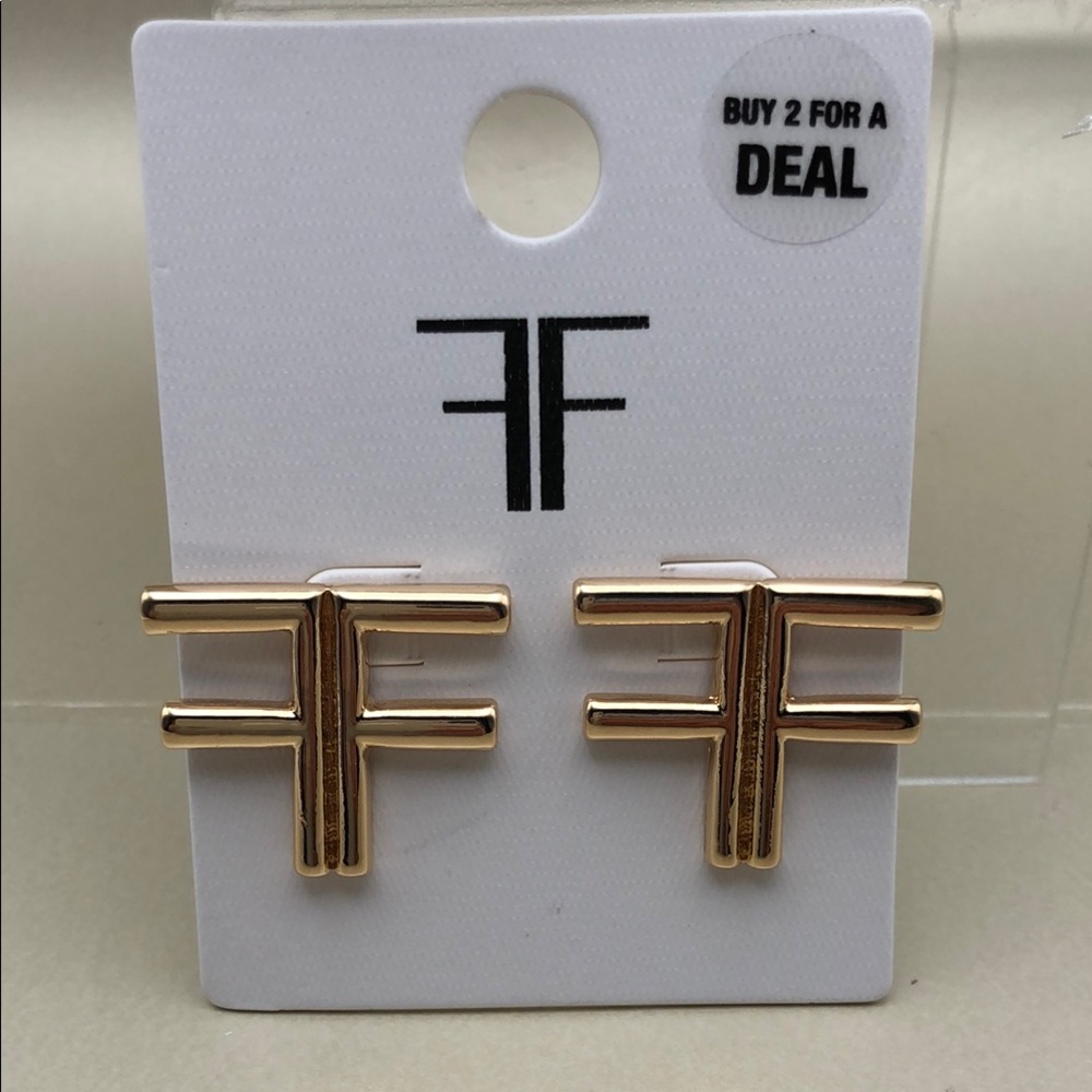 Foschini -FF Logo Gold-Tone Stud Earrings Nickel Safe NWT